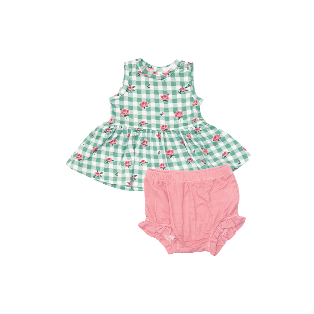 Angel Dear Gingham Roses Peplum Tank Top And Bloomer Shorts