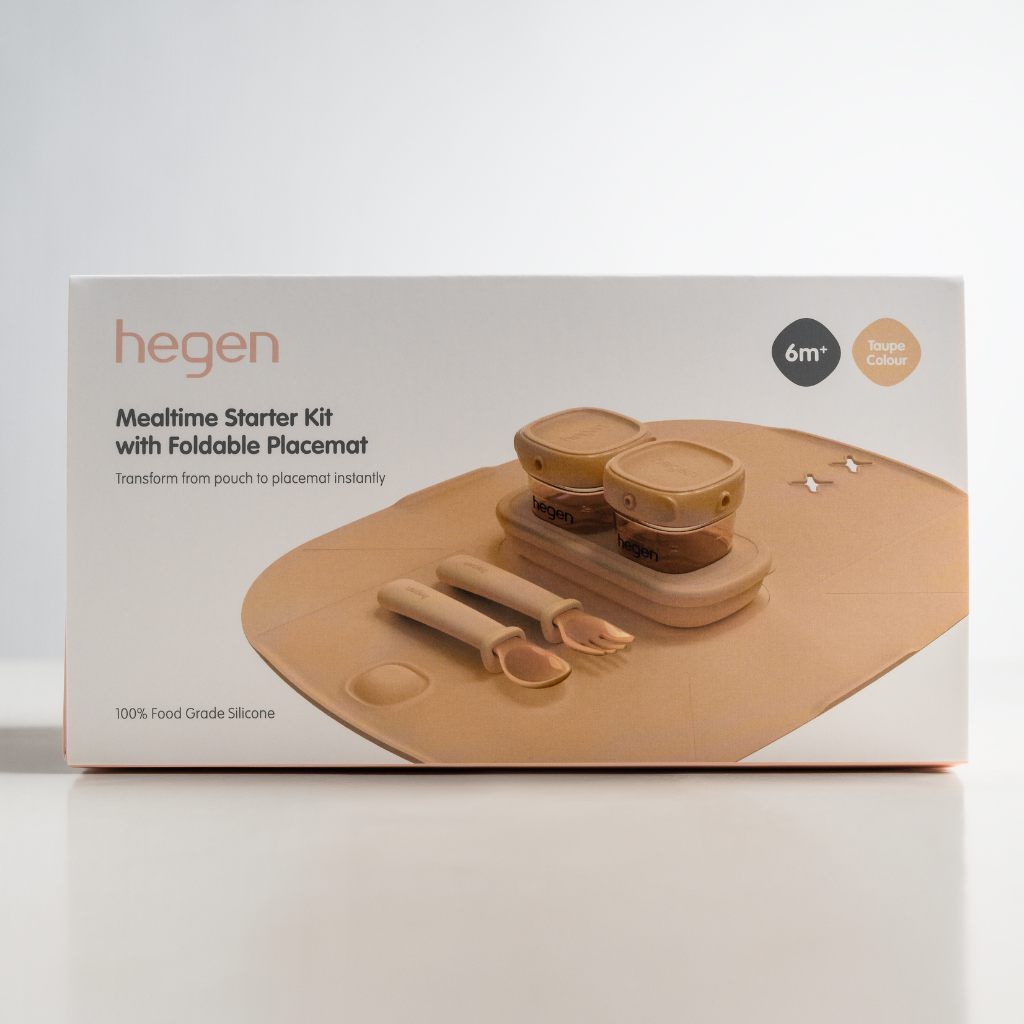 Hegen Mealtime Starter Kit with Foldable Placemat (Taupe)