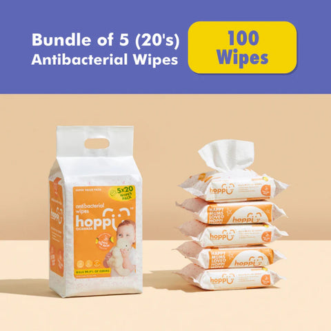 Hoppi Baby Antibacterial Wipes [Bundle of 5] (5x20 Wipes)