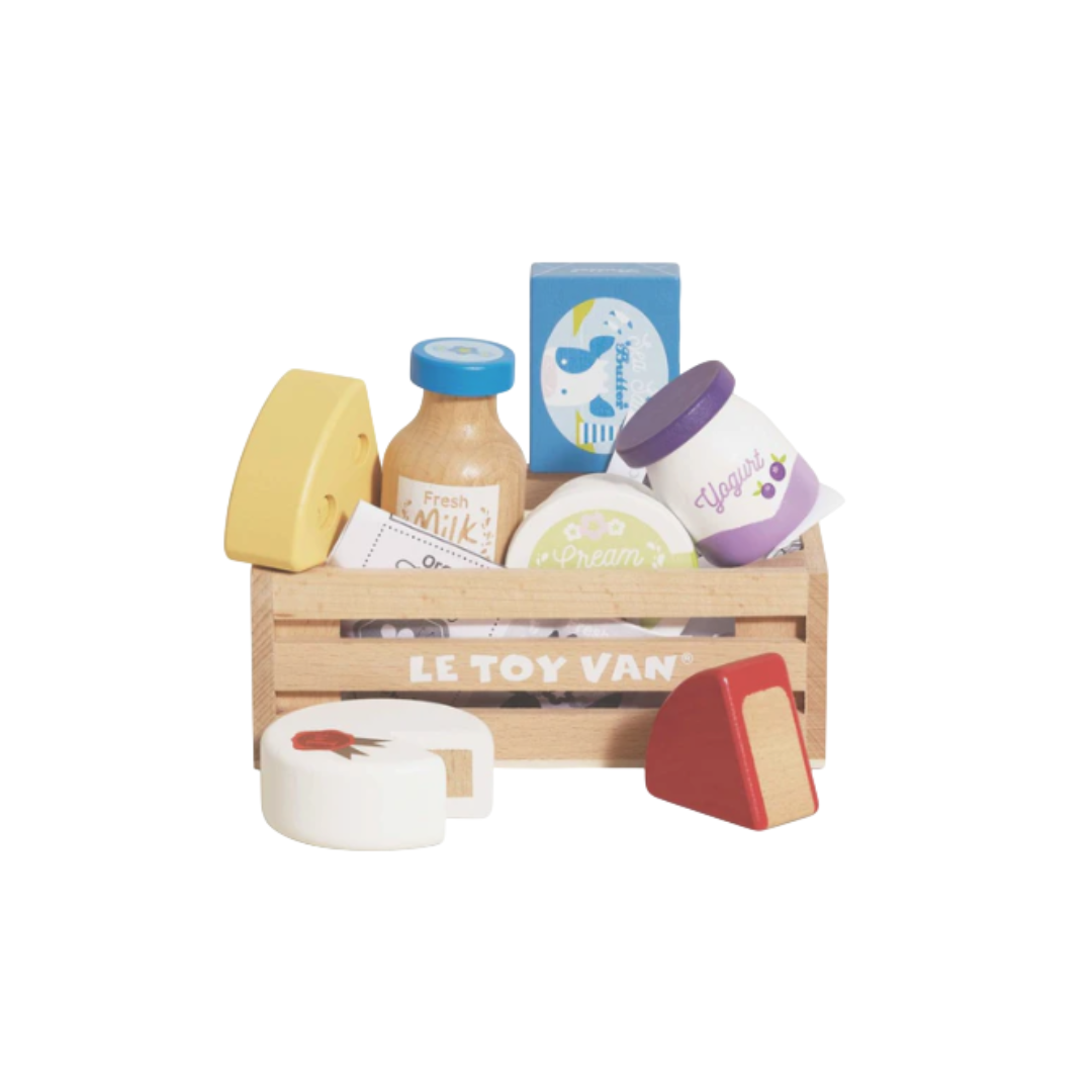 Le Toy Van Wooden Market Crate (Cheese & Dairy)