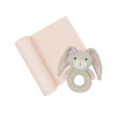 Living Textiles Jersey Swaddle & Rattle Gift Set - Floral/Bunny