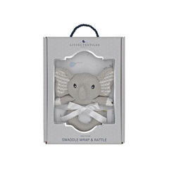 Living Textiles Jersey Swaddle & Rattle Gift Set - Mason/Elephant