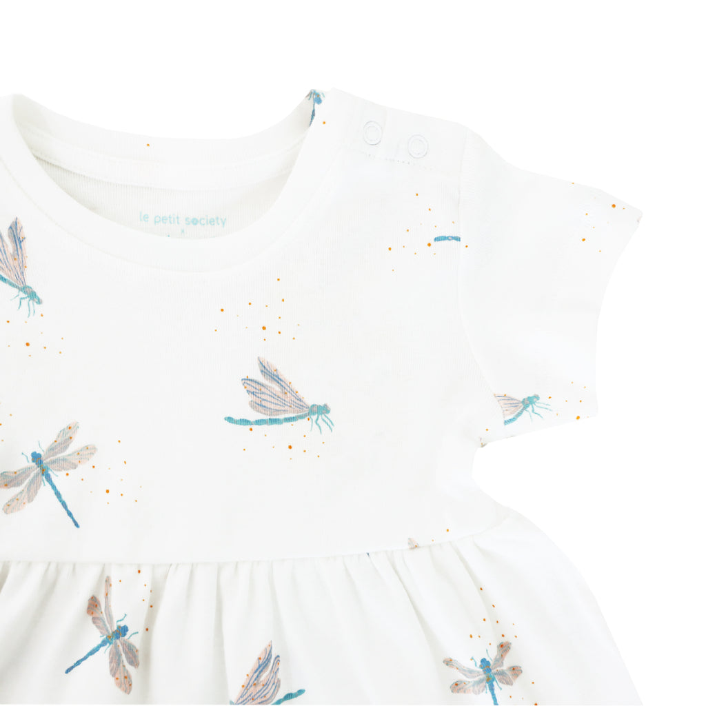 Motherswork x Le Petit Society Baby Girl Organic Dress in Dragonfly Print