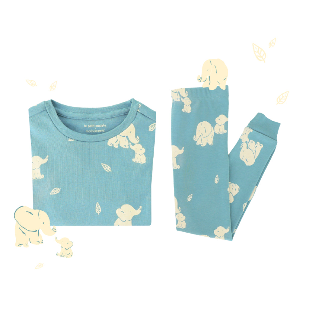 Motherswork x Le Petit Society Long Sleeve Organic Pyjamas Set in Elephant Print