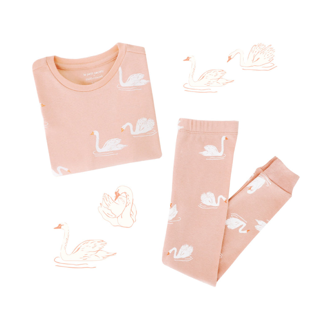 Motherswork x Le Petit Society Long Sleeve Organic Pyjamas Set in Swan Print