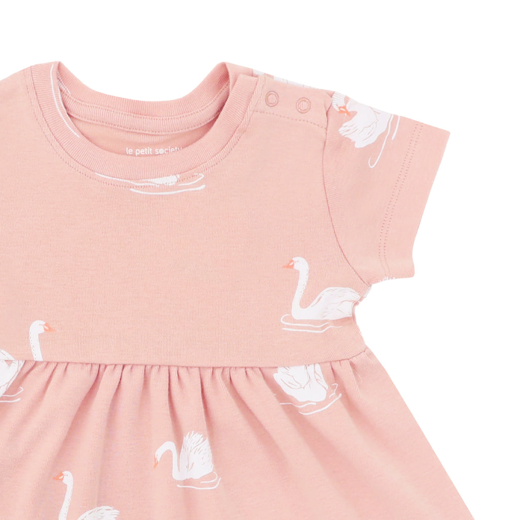 Motherswork x Le Petit Society Baby Girl Organic Dress in Swan Print