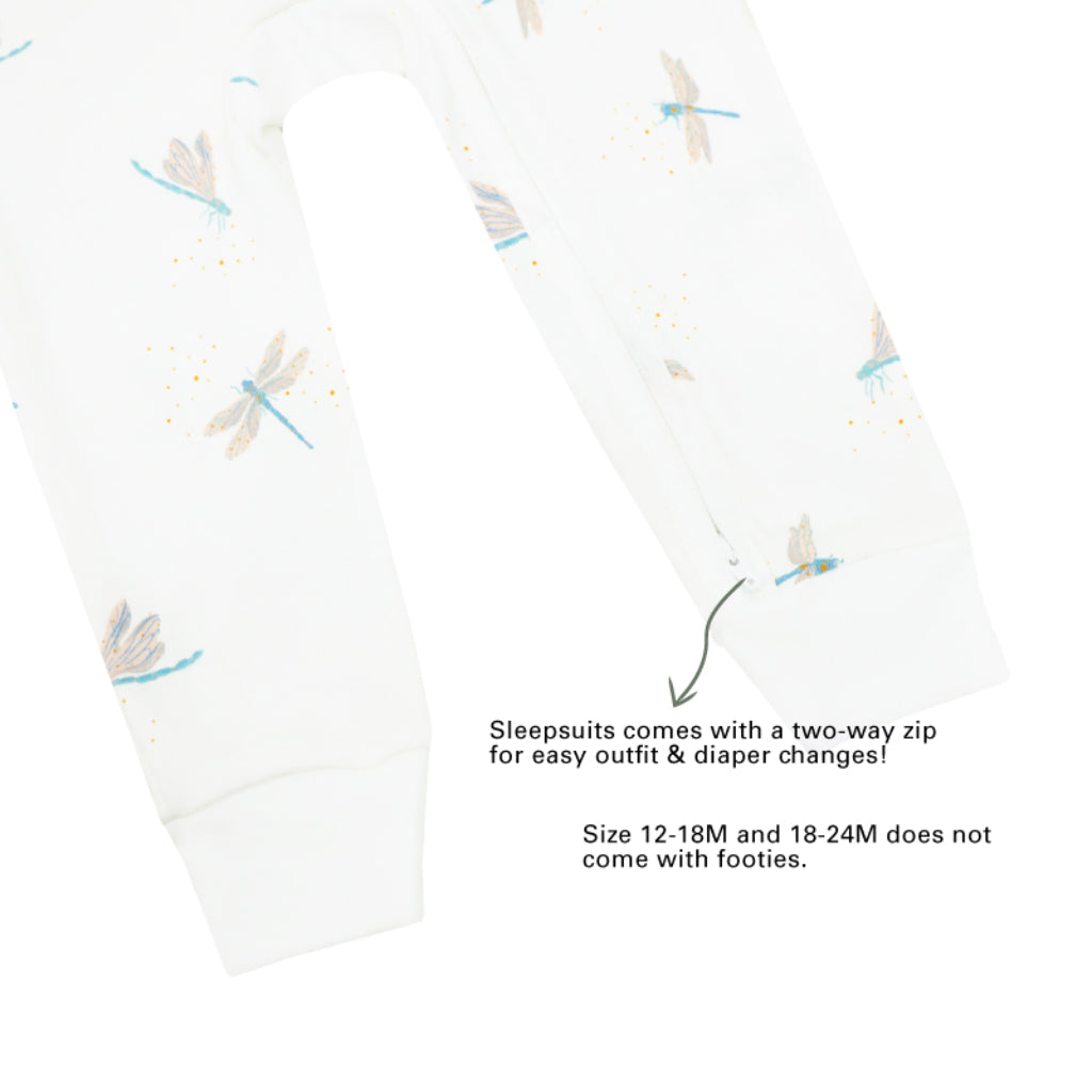 Motherswork x Le Petit Society Baby Organic Zip Sleepsuit in Dragonfly Print