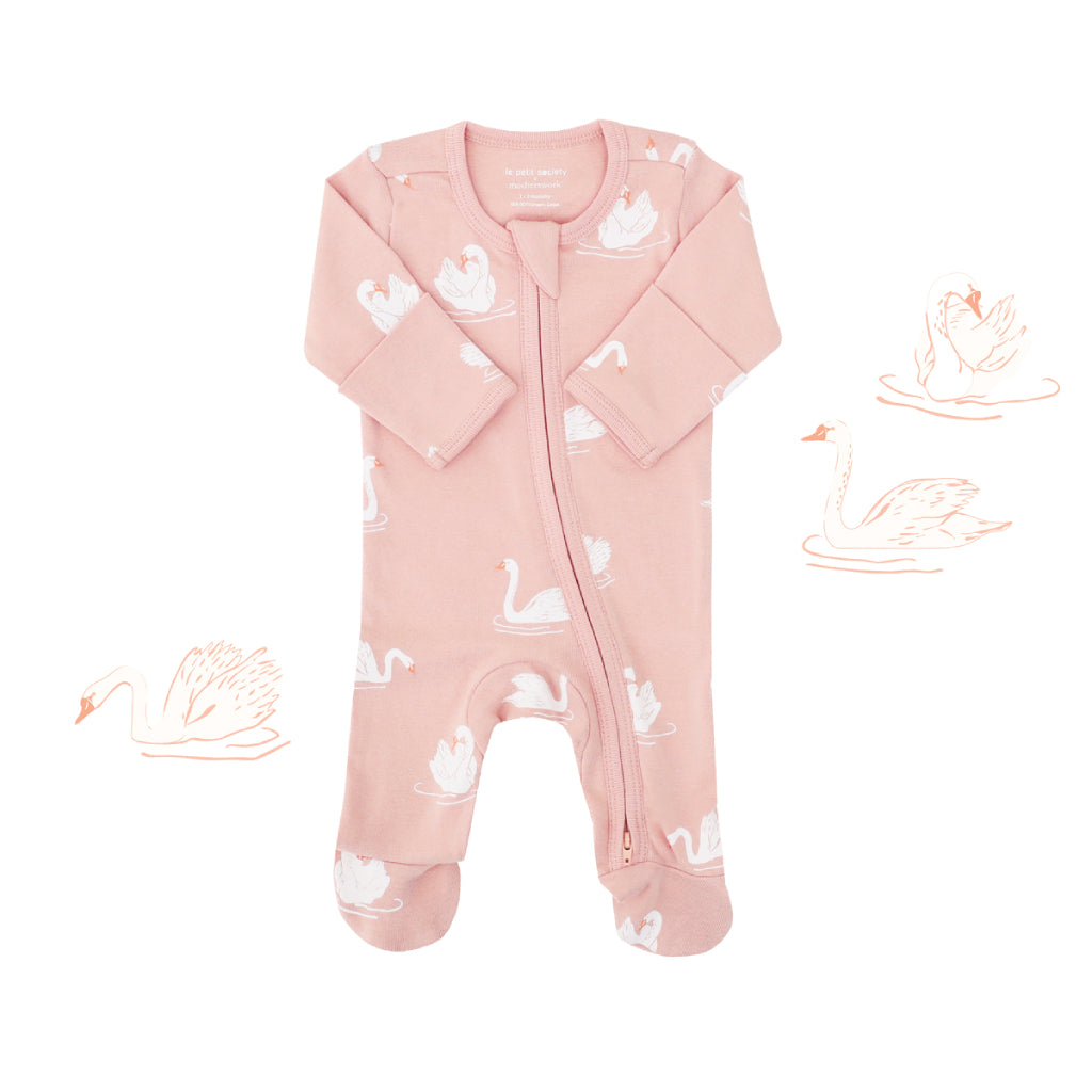 Motherswork x Le Petit Society Baby Organic Zip Sleepsuit in Swan Print