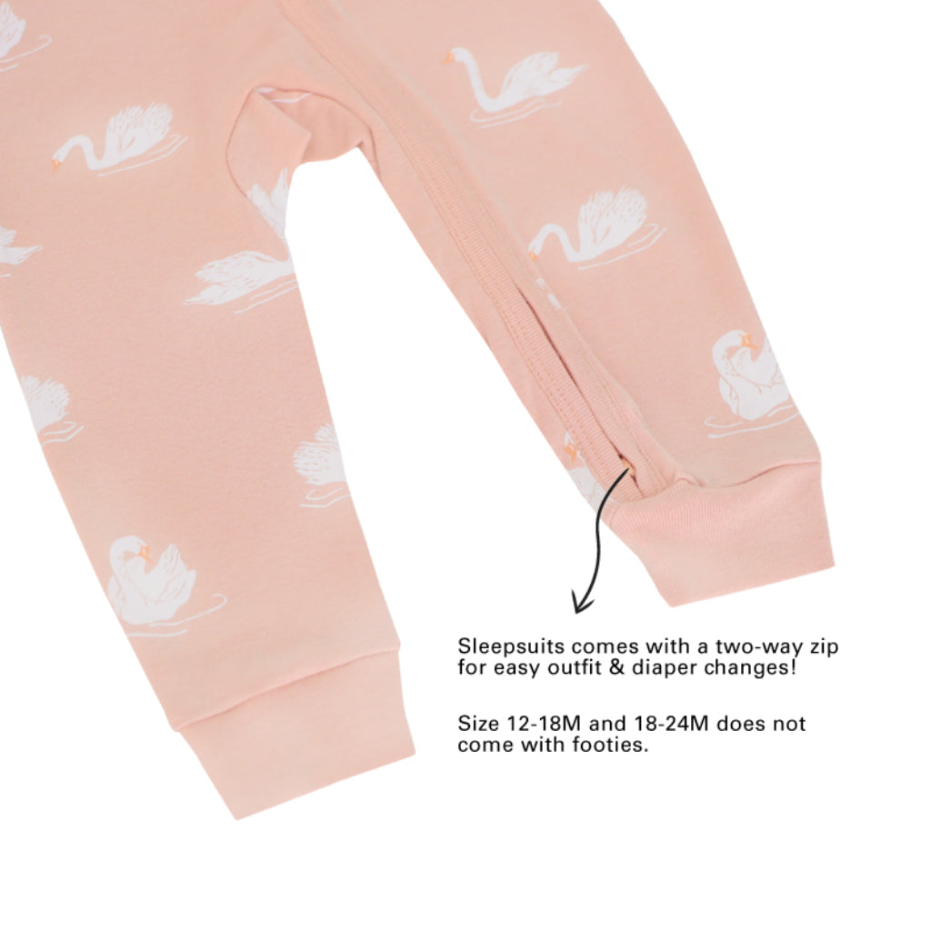 Motherswork x Le Petit Society Baby Organic Zip Sleepsuit in Swan Print