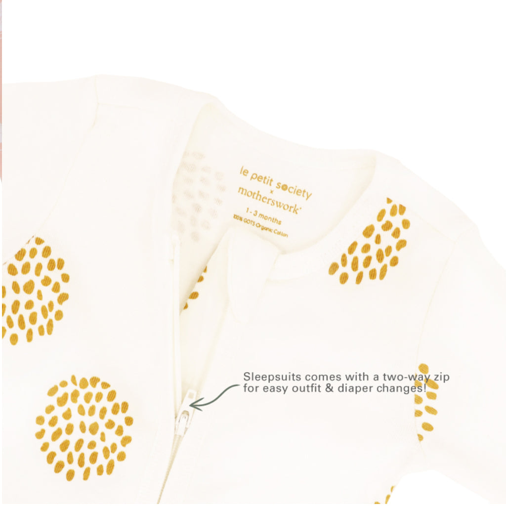 Motherswork x Le Petit Society Baby Organic Zip Sleepsuit in Dandelion Print