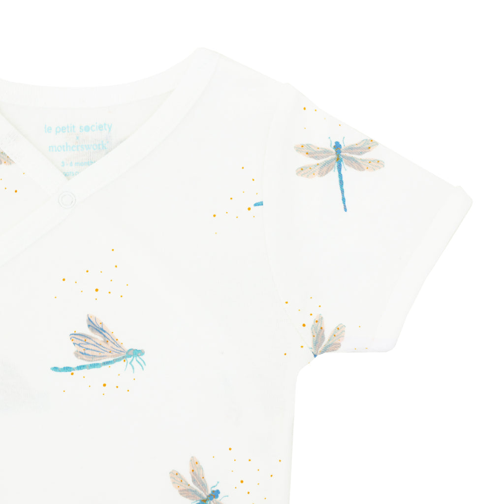 Motherswork x Le Petit Society Baby Organic Kimono Romper in Dragonfly Print