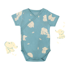 Motherswork x Le Petit Society Baby Organic Kimono Romper in Elephant Print