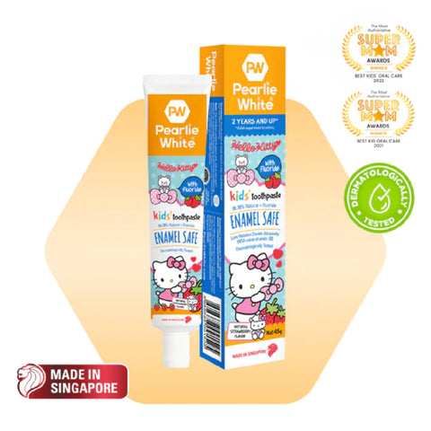 Pearlie White All Natural Enamel Safe Kids Fluoride Toothpaste - Strawberry Hello Kitty 45gm