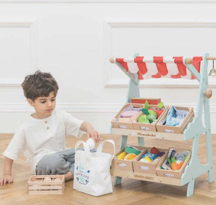 Le Toy Van Wooden Market Stall & Fruit Play Food Crate