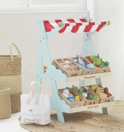 Le Toy Van Wooden Market Stall & Fruit Play Food Crate