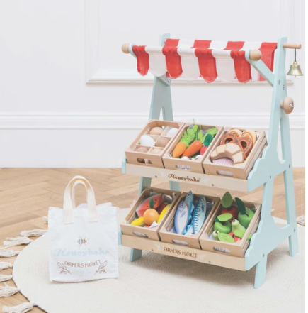 Le Toy Van Wooden Market Stall & Fruit Play Food Crate
