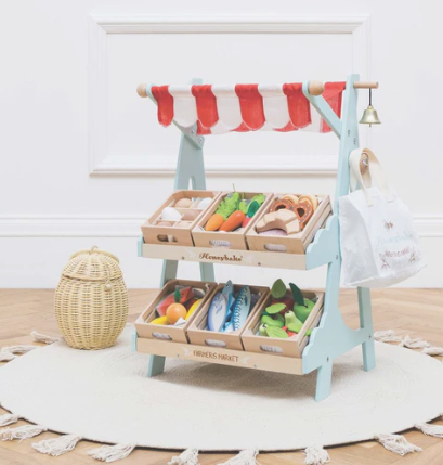 Le Toy Van Wooden Market Stall & Fruit Play Food Crate