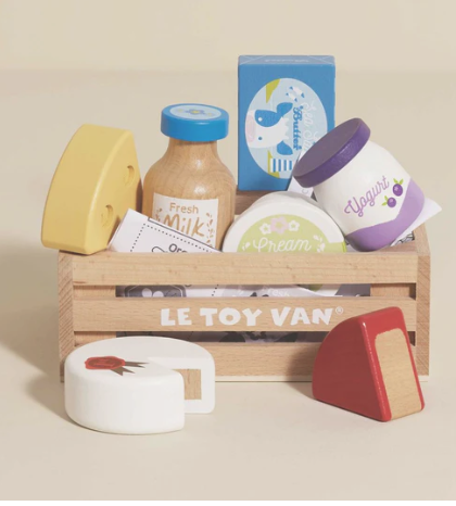 Le Toy Van Wooden Market Crate (Cheese & Dairy)