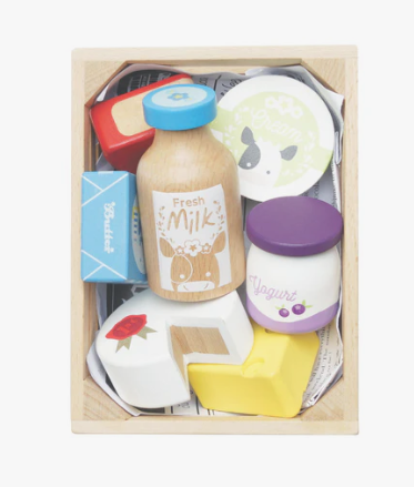 Le Toy Van Wooden Market Crate (Cheese & Dairy)