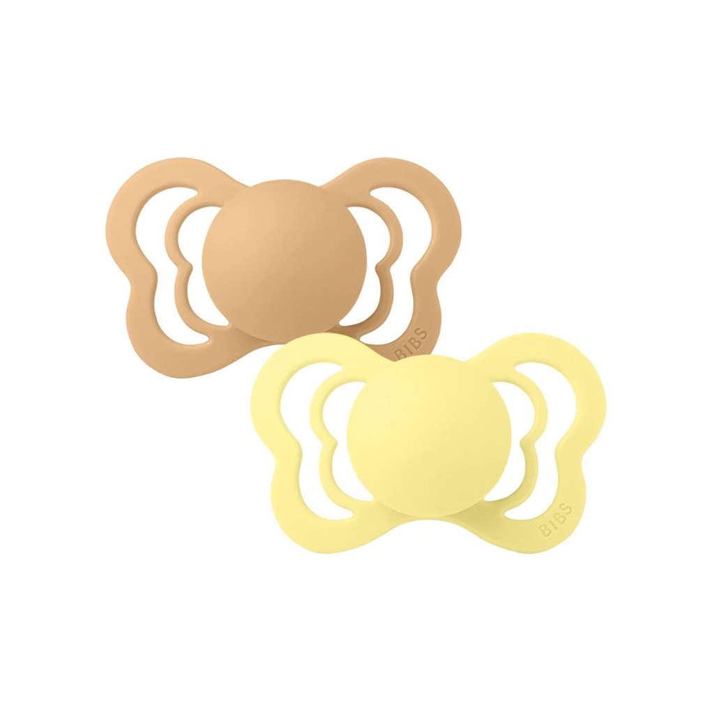BIBS Couture Silicone Pacifier Twin Pack Desert Sand / Sunshine