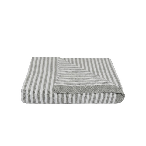 Living Textiles 100% Cotton Knit Stripe Blanket - Grey/white