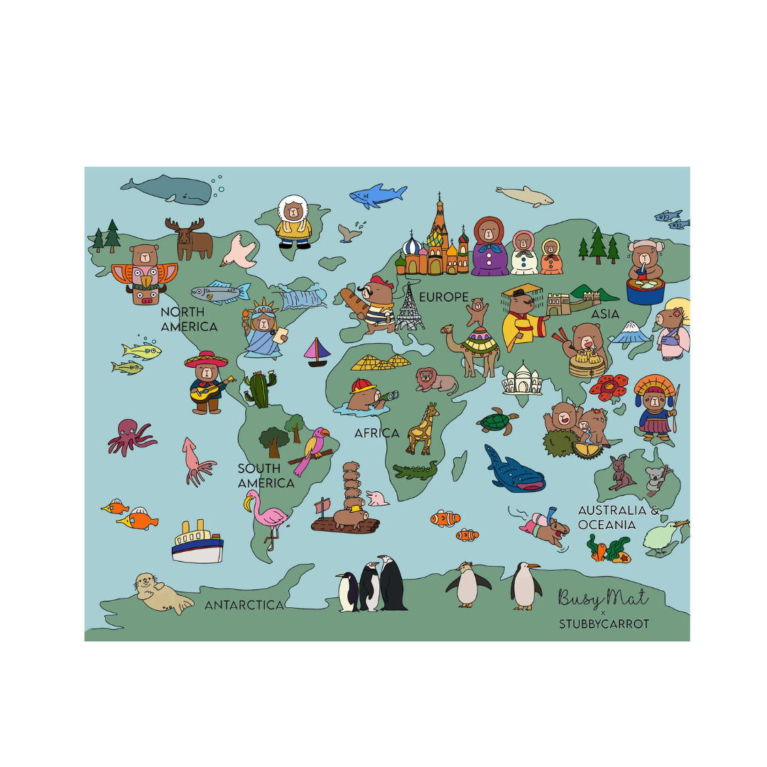Busymat Travel Mat Capybara Around The World - 40CM X 30CM
