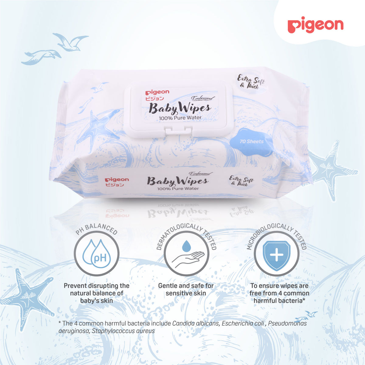 Pigeon Embossed Baby Wipes 100% Pure Water 70s 12 in 1