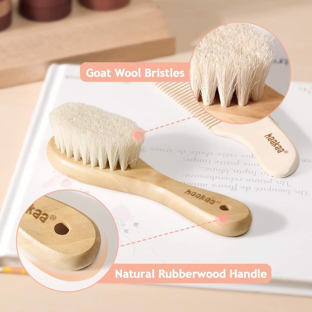 Haakaa Goat Wool Baby Brush & Comb Set