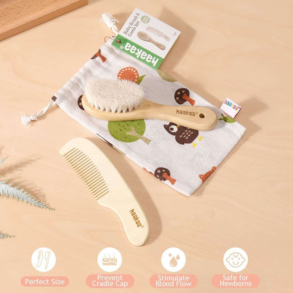 Haakaa Goat Wool Baby Brush & Comb Set