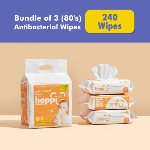 Hoppi Baby Antibacterial Wipes [Bundle of 3](3x80 Wipes)