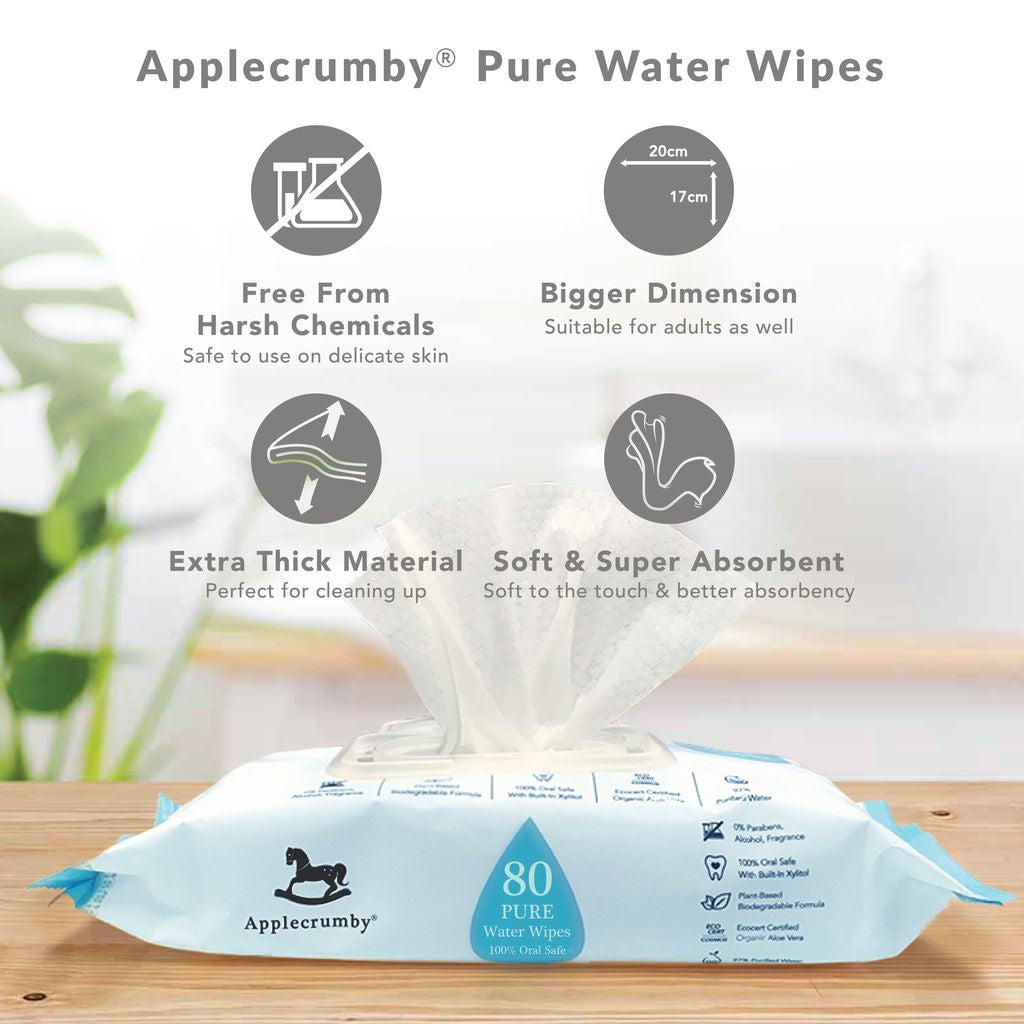 Applecrumby® Pure Water Wipes 80s (2 Packs Bundle)