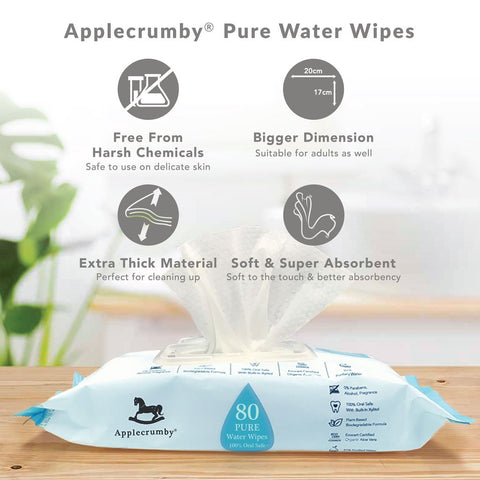 Applecrumby® Pure Water Wipes 80s (2 Packs Bundle)