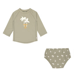 Lassig Boys Long Sleeve Rashguard, Olive Palm + Swim Diaper