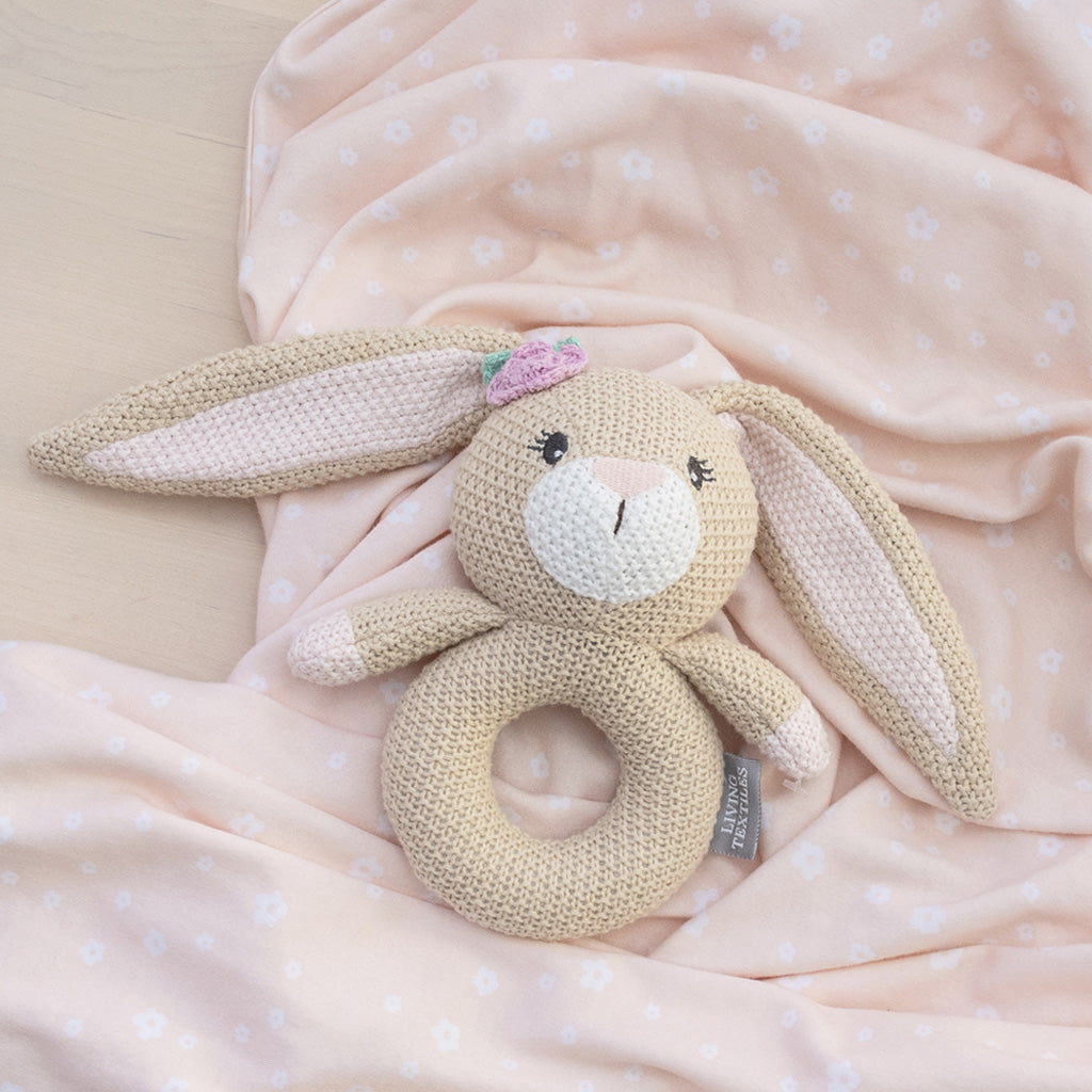 Living Textiles Jersey Swaddle & Rattle Gift Set - Floral/Bunny