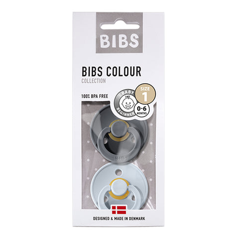 BIBS Natural Rubber Pacifier Twin Pack - Iron & Baby Blue