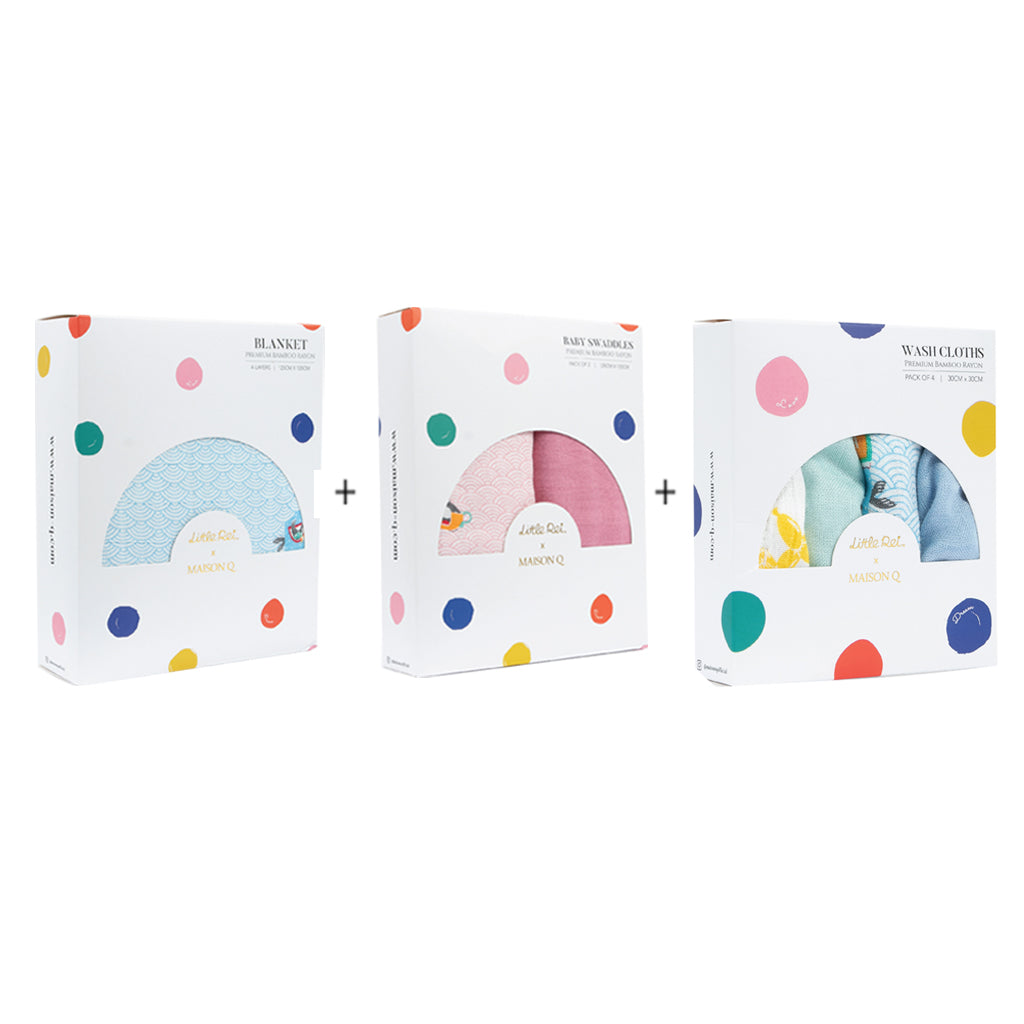 Little Rei x Maison Q Blanket, Swaddle & Wash Cloth Bundle