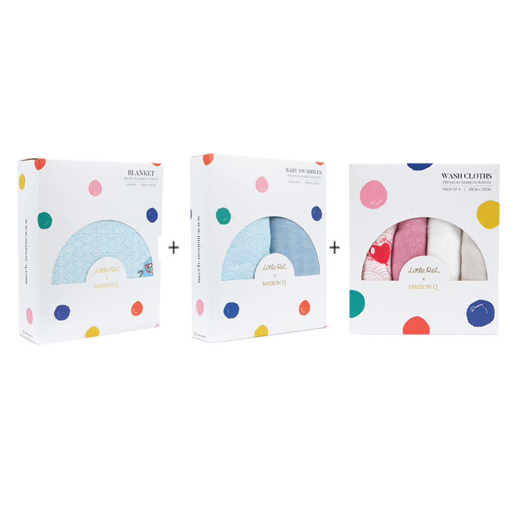 Little Rei x Maison Q Blanket, Swaddle & Wash Cloth Bundle