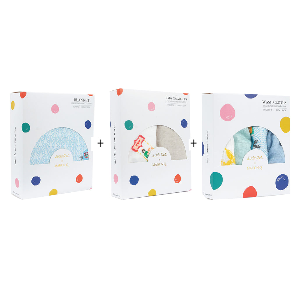 Little Rei x Maison Q Blanket, Swaddle & Wash Cloth Bundle