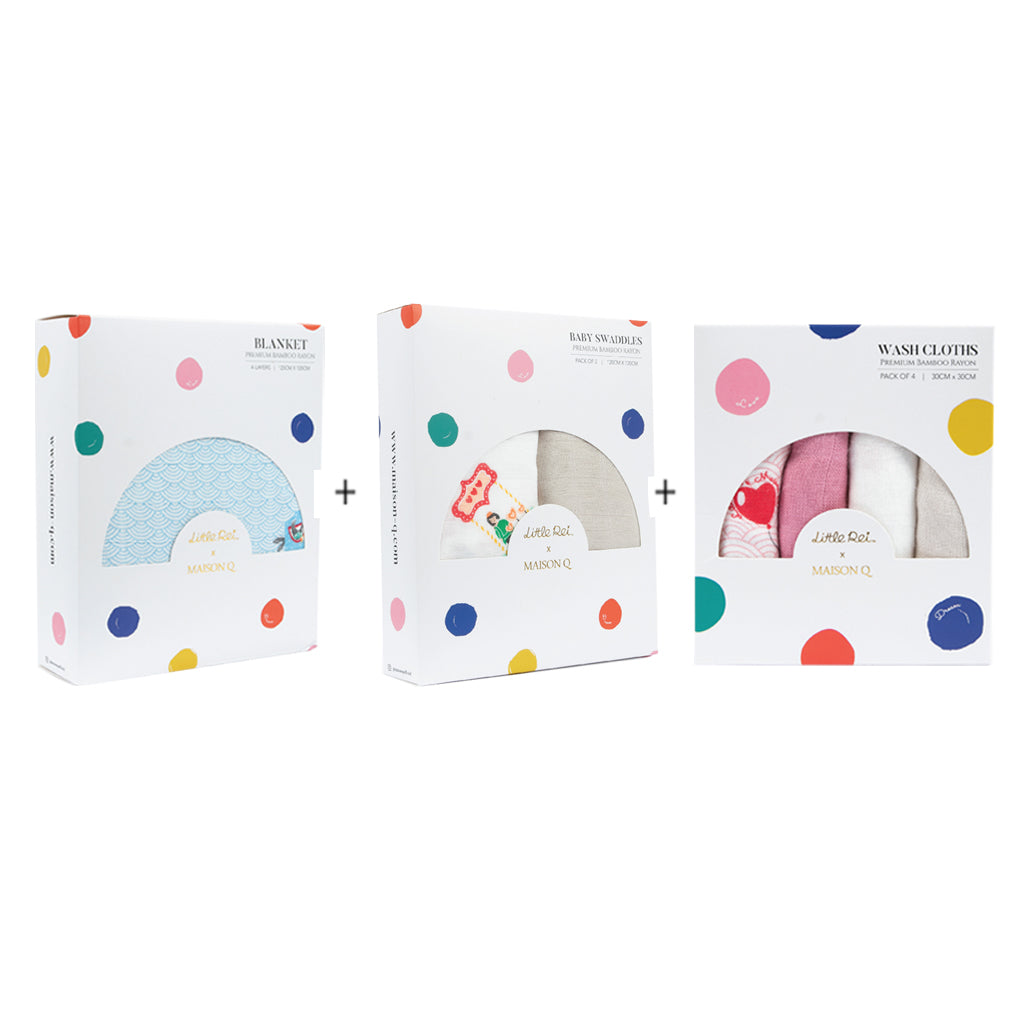 Little Rei x Maison Q Blanket, Swaddle & Wash Cloth Bundle