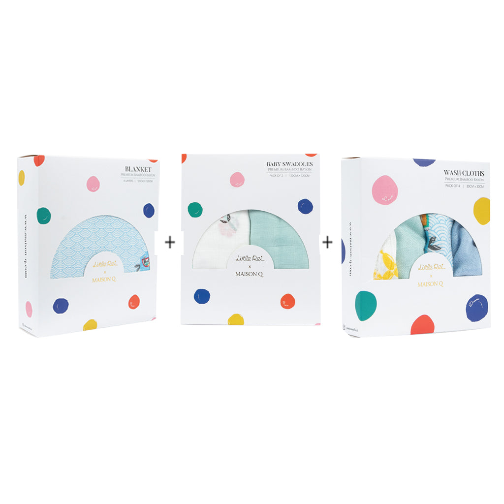 Little Rei x Maison Q Blanket, Swaddle & Wash Cloth Bundle