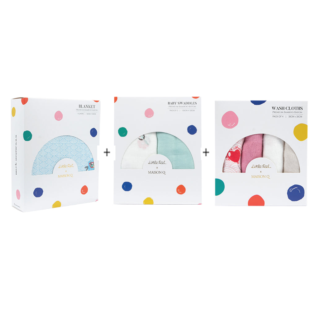 Little Rei x Maison Q Blanket, Swaddle & Wash Cloth Bundle