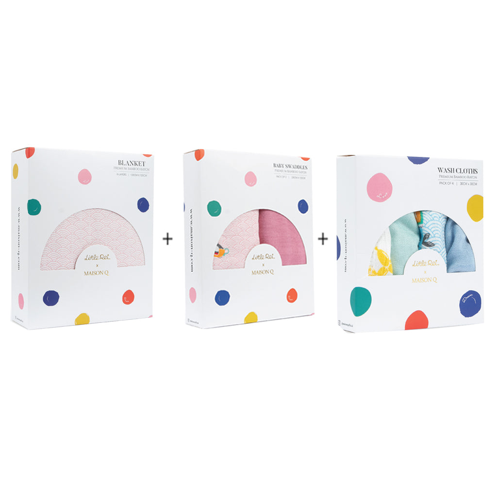 Little Rei x Maison Q Blanket, Swaddle & Wash Cloth Bundle