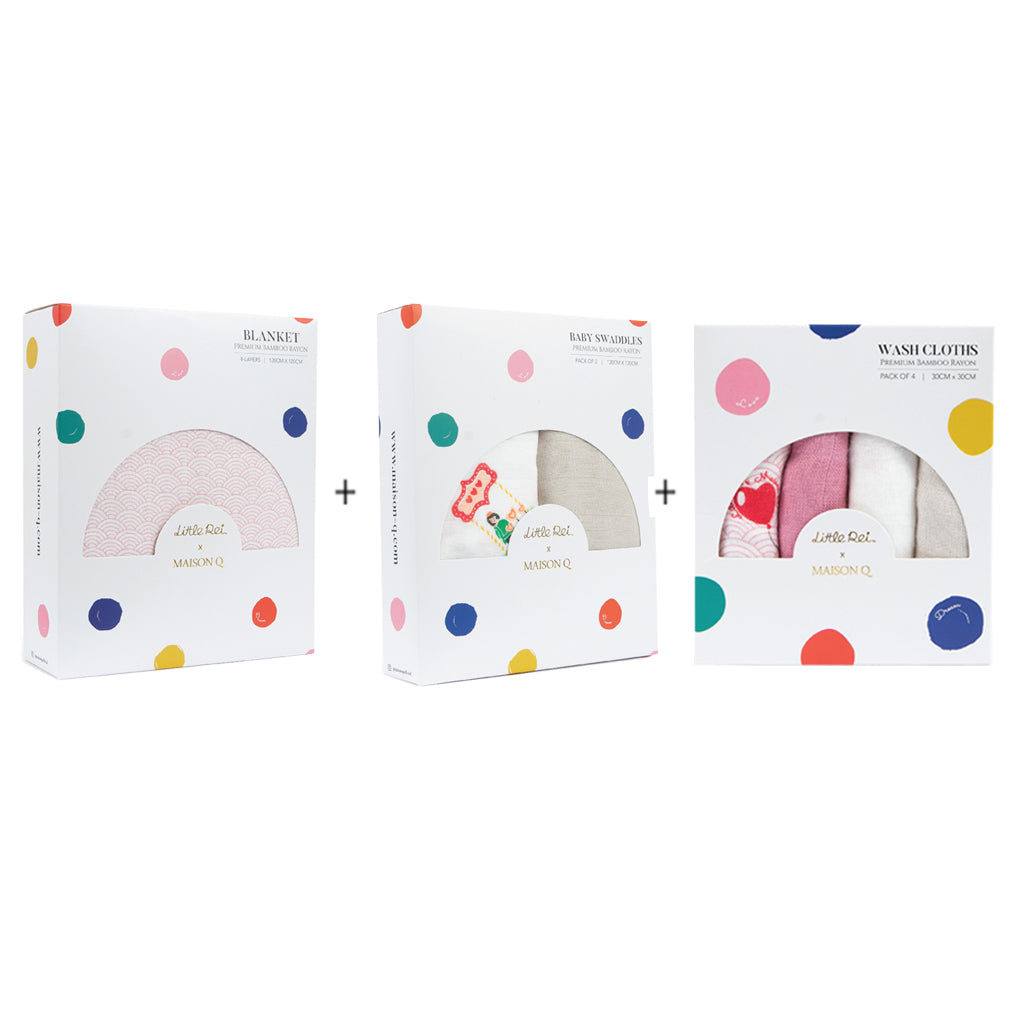 Little Rei x Maison Q Blanket, Swaddle & Wash Cloth Bundle