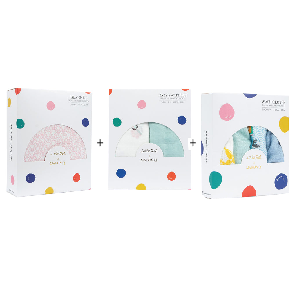 Little Rei x Maison Q Blanket, Swaddle & Wash Cloth Bundle