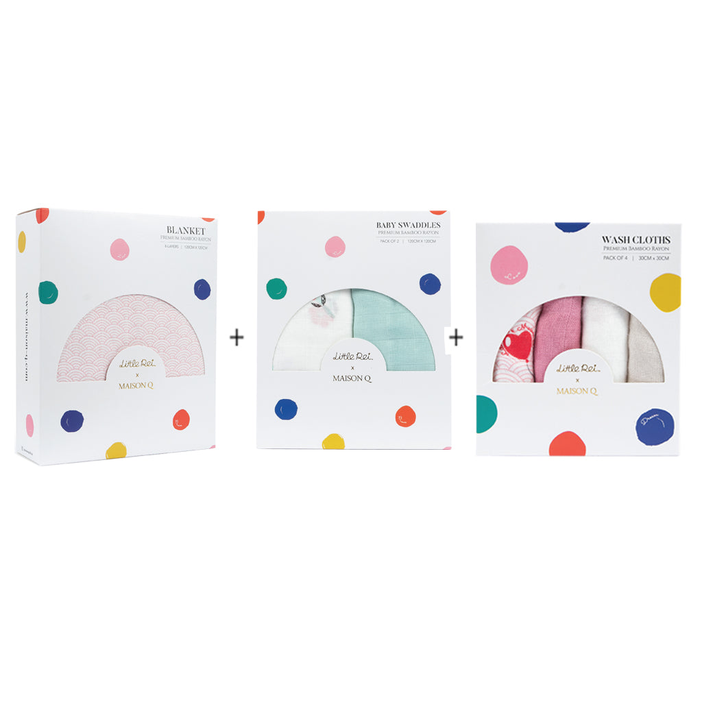 Little Rei x Maison Q Blanket, Swaddle & Wash Cloth Bundle