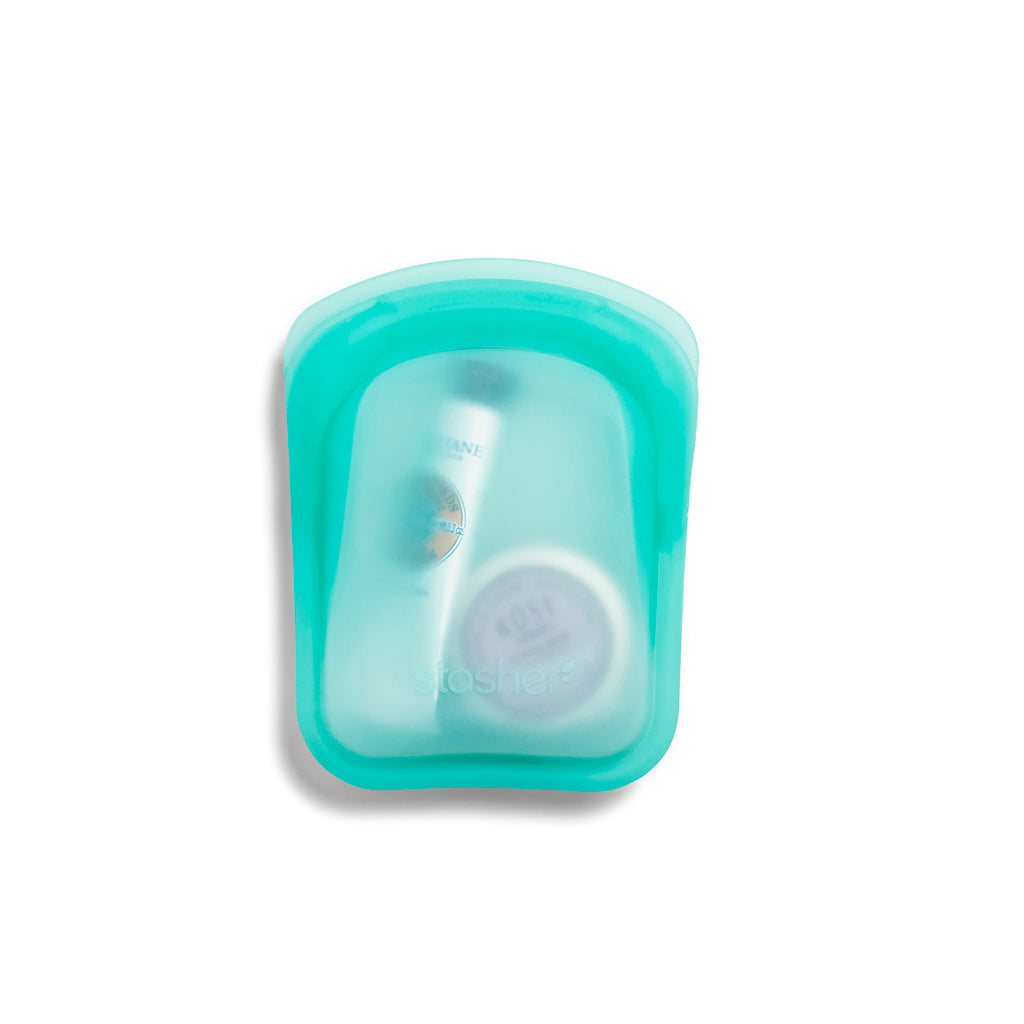 Stasher Reusable Silicone Pocket, Clear & Aqua, 2 Pack (118 ML each)