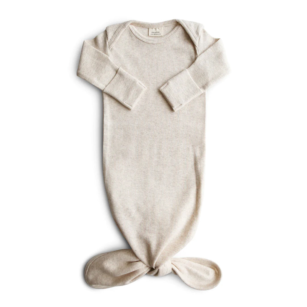 Mushie Ribbed Knotted Baby Gown