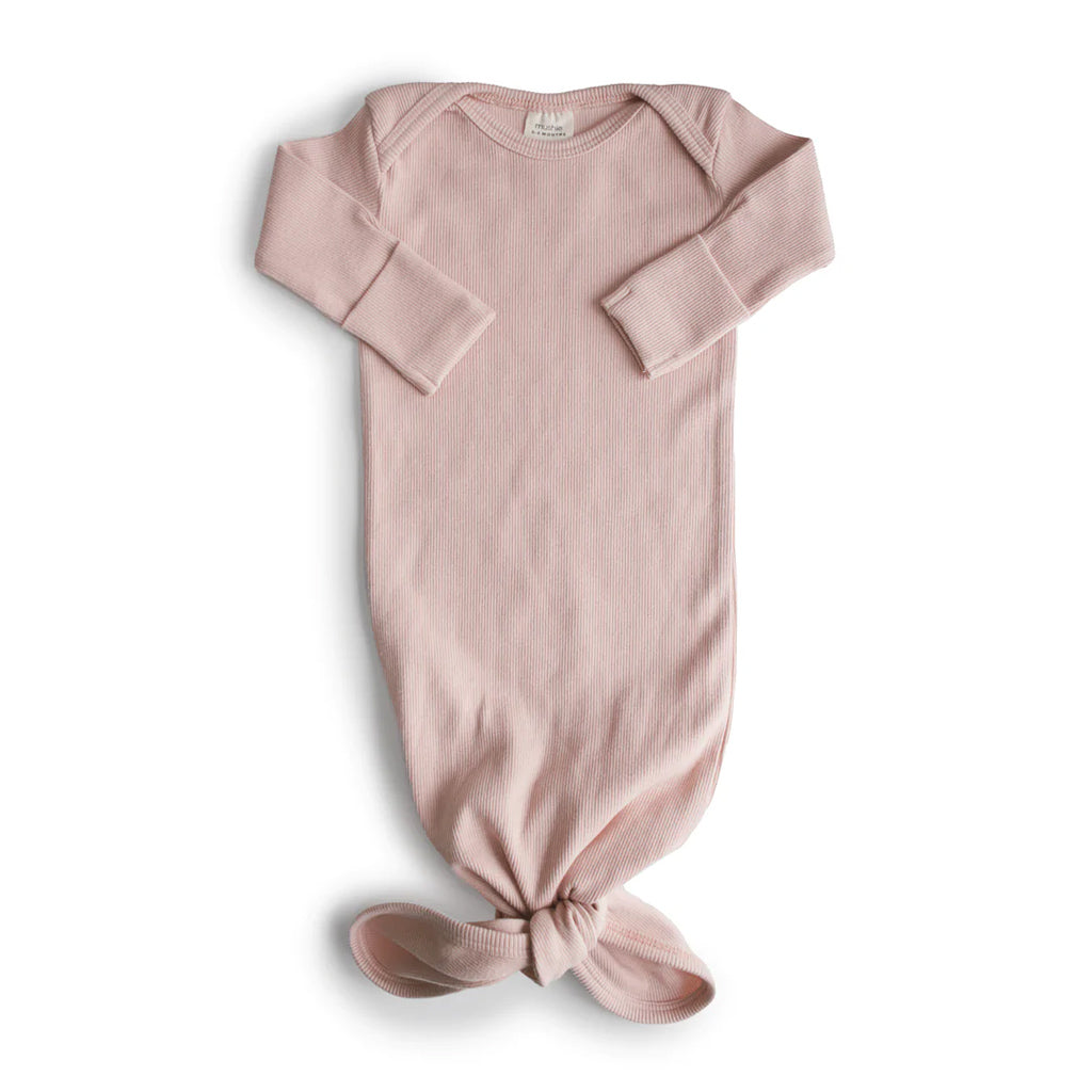 Mushie Ribbed Knotted Baby Gown