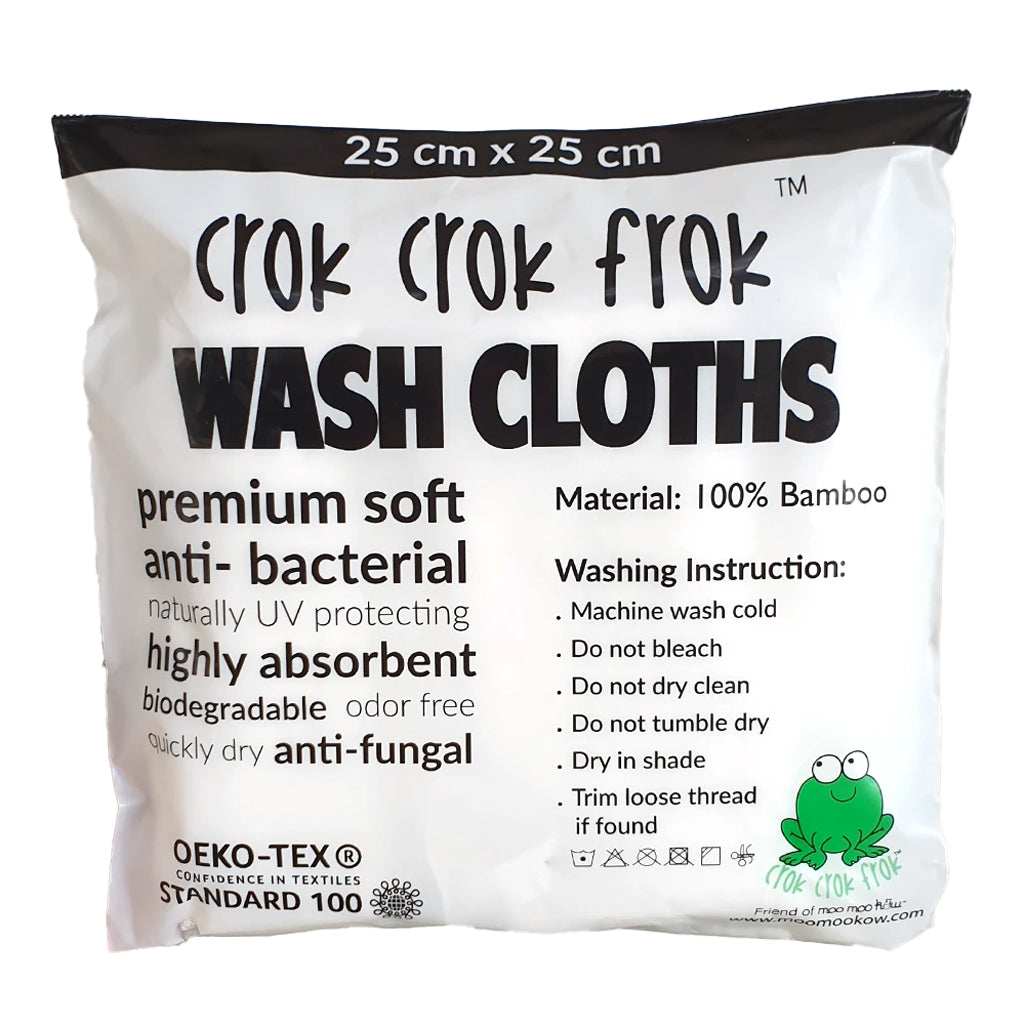 CrokCrokFrok Bamboo Wash Cloth White - Bundle of 5 Pieces