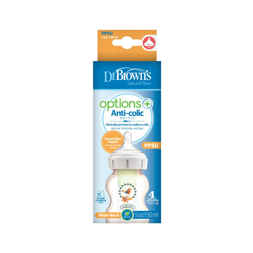 Dr Brown's Options+ PPSU Wide Neck Baby Feeding Bottle with Deco (1-pack) 5oz/150ml